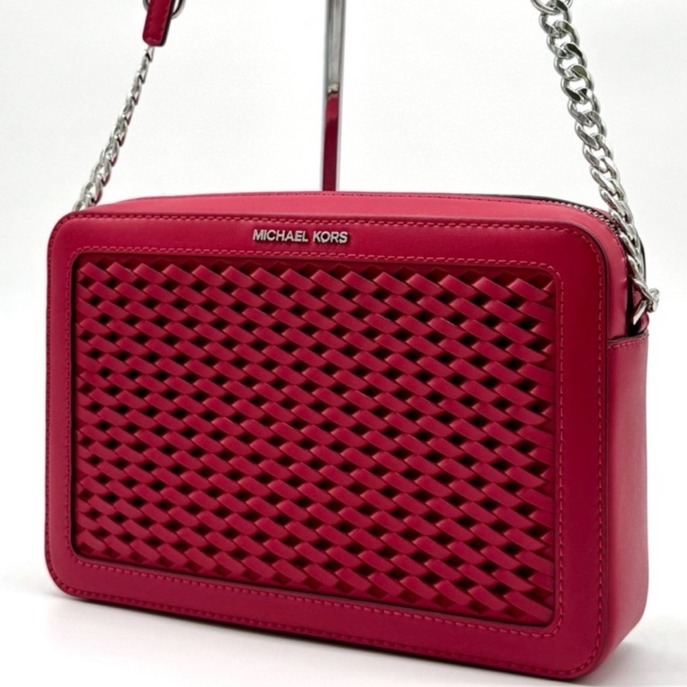 Michael Kors Jet Set Large Woven Crossbody Bag - Dark Raspberry